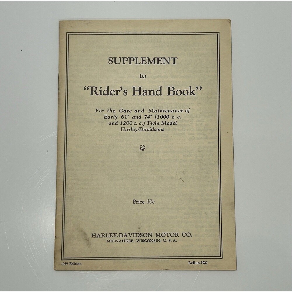 Original 1929 Harley-Davidson Rider's Hand Book Foldout Manuel